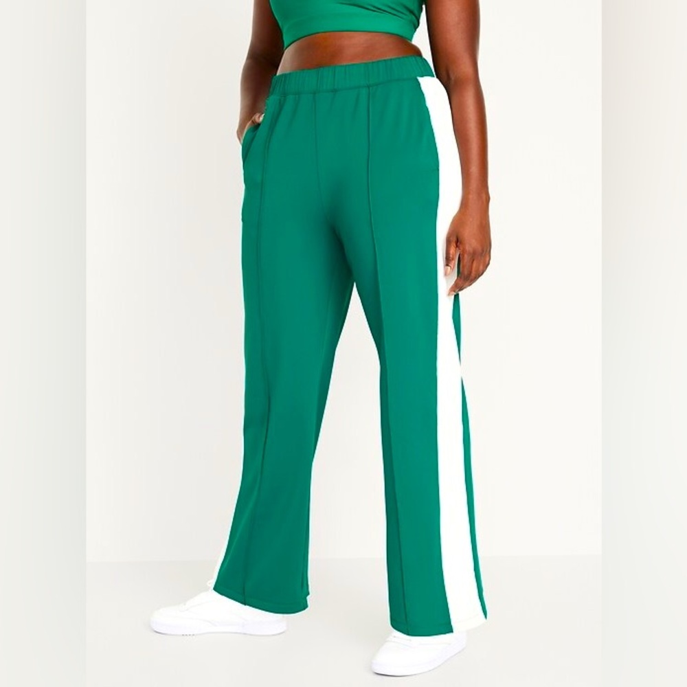 High Waisted Brushed PowerSoft Track Pants Emerald White Stripe NWT
